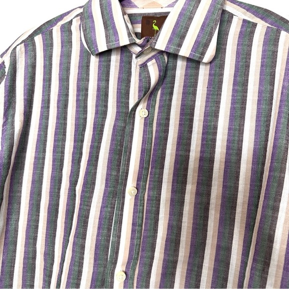 Mens Tailorbyrd Button Down Collared Shirt Cotton Medium Long Sleeve Striped Top - Picture 5 of 8
